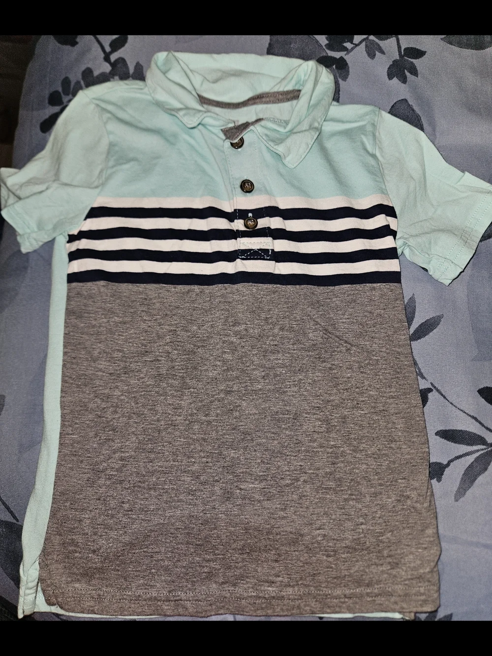 Toddler Boy's Mint & Gray Short Sleeve Polo Shirt 4T
